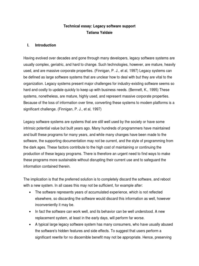 Technical Essay: Legacy Software Support Tatiana Yaldaie | PDF | Cloud ...
