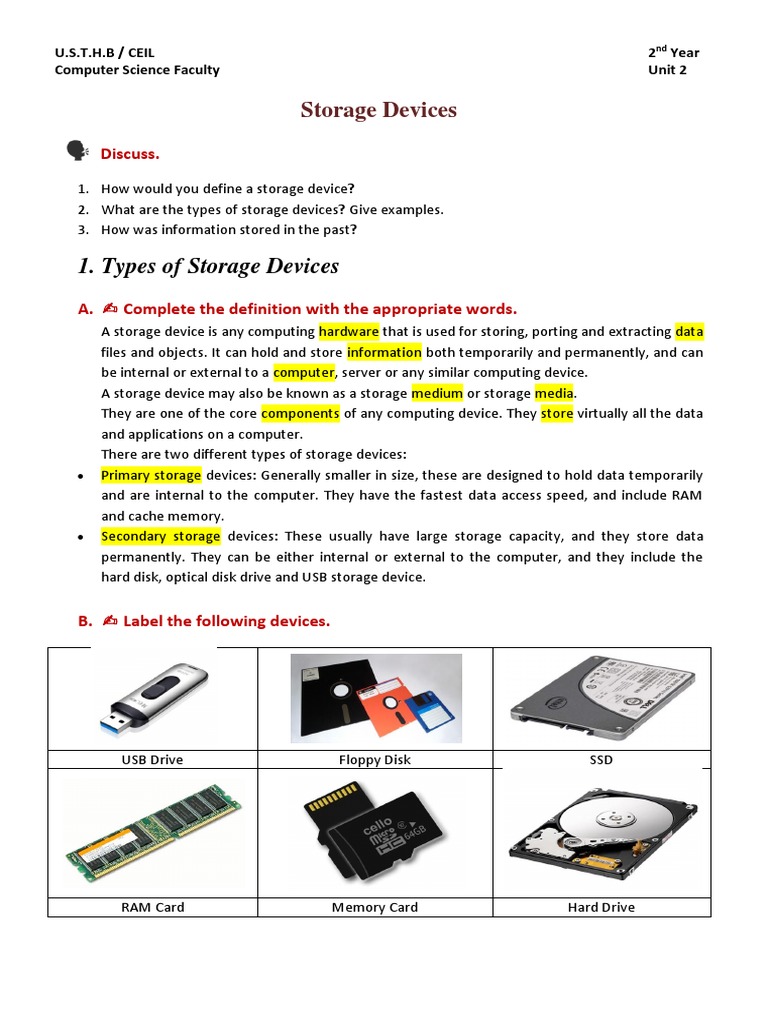 Types of Storage Devices PDF Computer Data Storage Hard Disk Drive