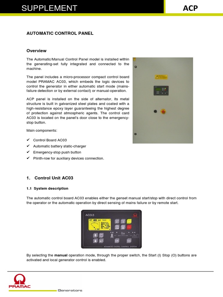 Optimize ACP Panel Control Overview | PDF | Switch | Battery Charger