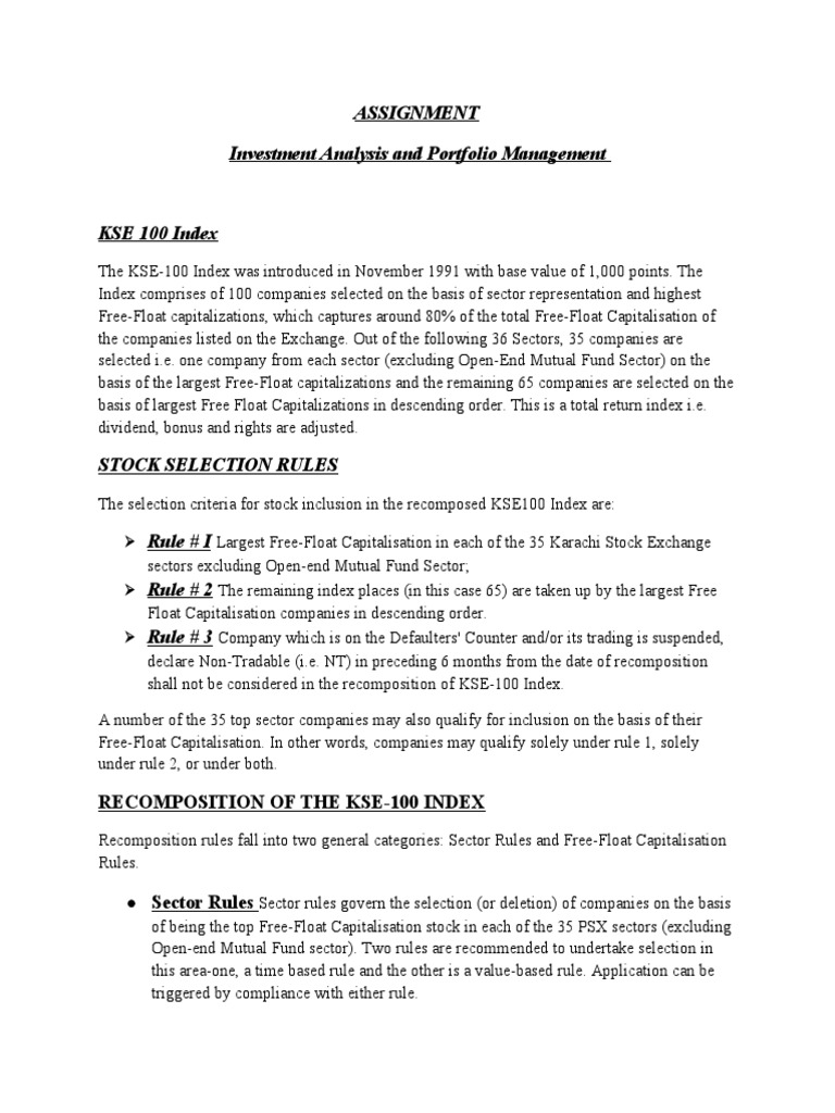 Assignment INVESTMENT PDF Stock Market Index Market Capitalization