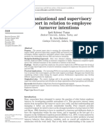 Organizational and Supervisory Support in Relation To Employee Turnover Intentions