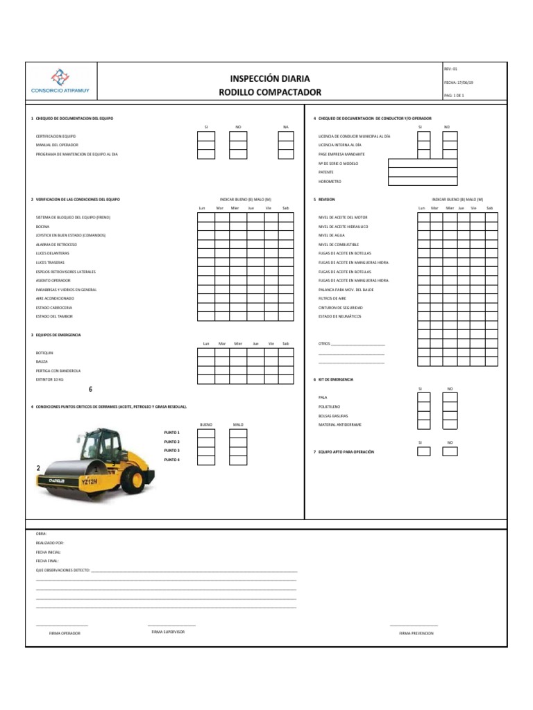 Inspección Diaria Rodillo Compactador | PDF | Industria automotriz ...