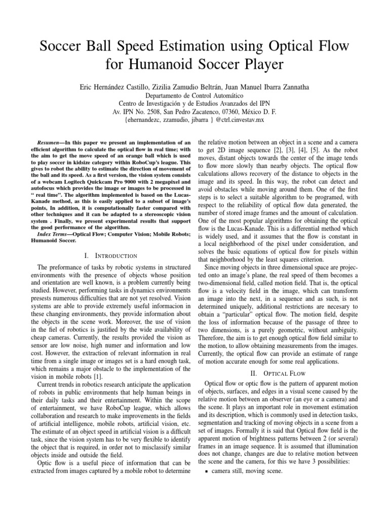 Soccer Ball Speed Estimation Using Optical Flow For Humanoid Soccer