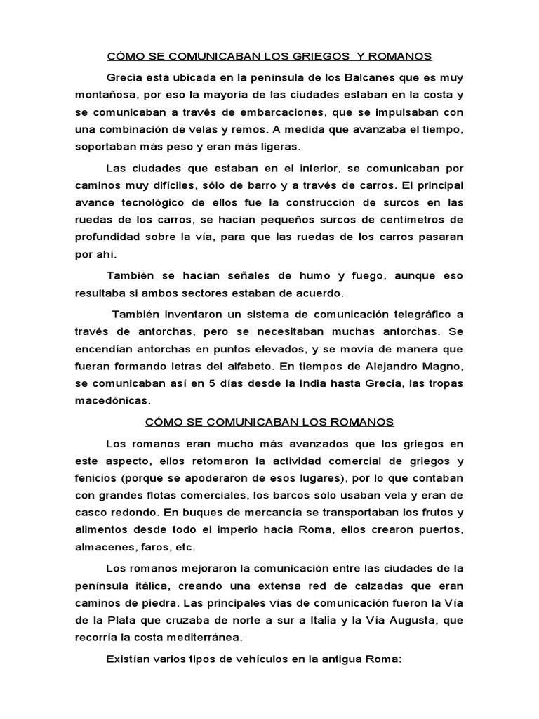 Cómo Se Comunicaban Los Griegos y Romanos PDF Grecia Calle