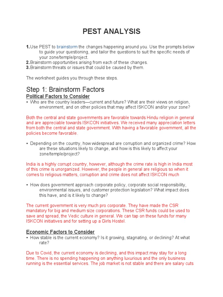 PEST Analysis for ISKCON Initiatives | PDF | Labour Economics ...