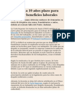 Plazo reclamo beneficios laborales ampliado 10 años despidos fraudulentos