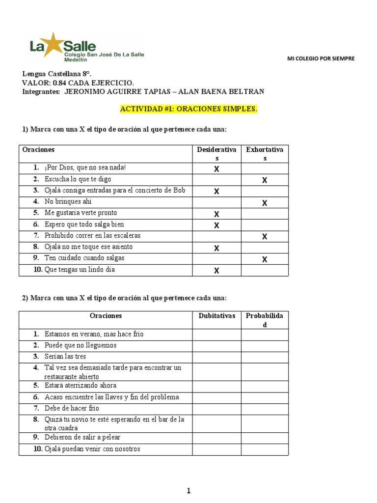 Taller de Oraciones Simples y Compuestas | PDF | Oración (Lingüística ...