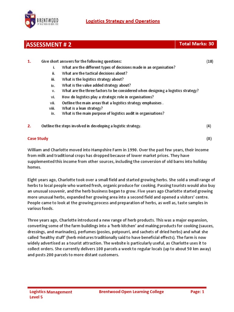 2124131091ASSESSMENT 2 Logistics Strategy & Operations | PDF ...
