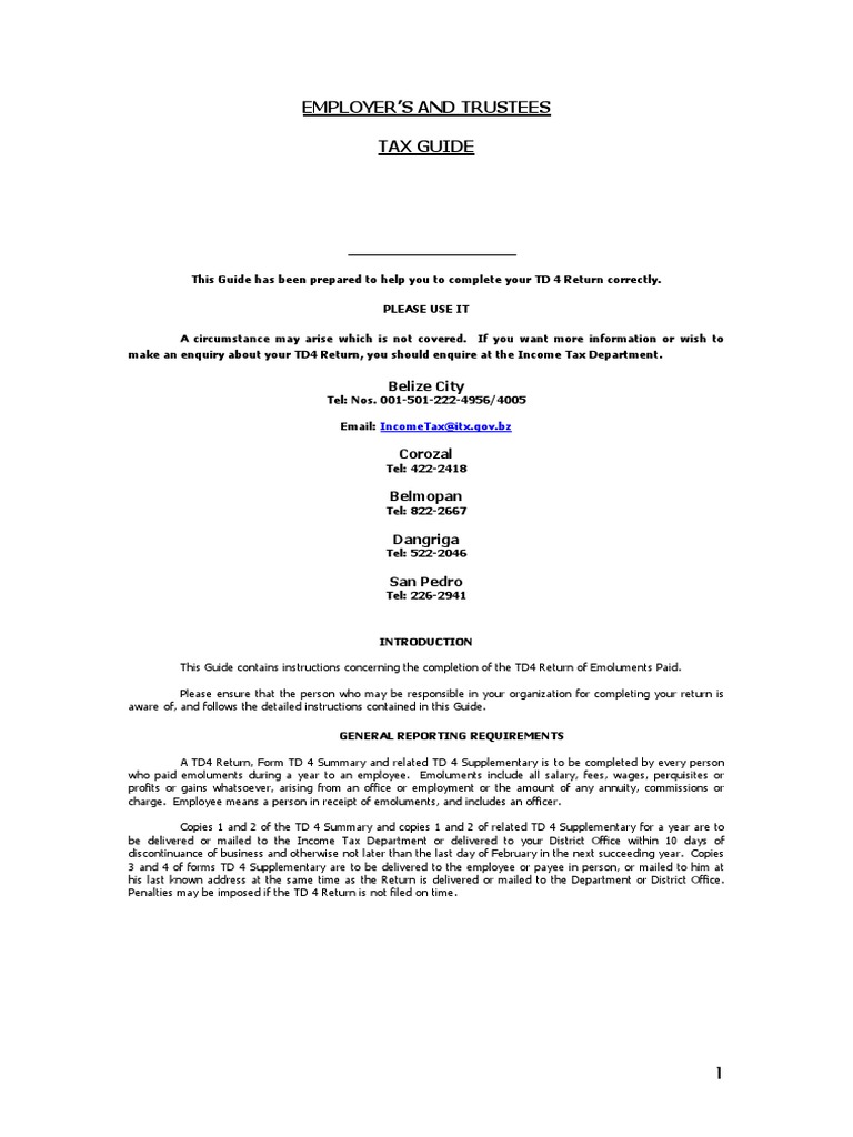 Belize TD4 Return Completion Guide | PDF | Employment | Expense