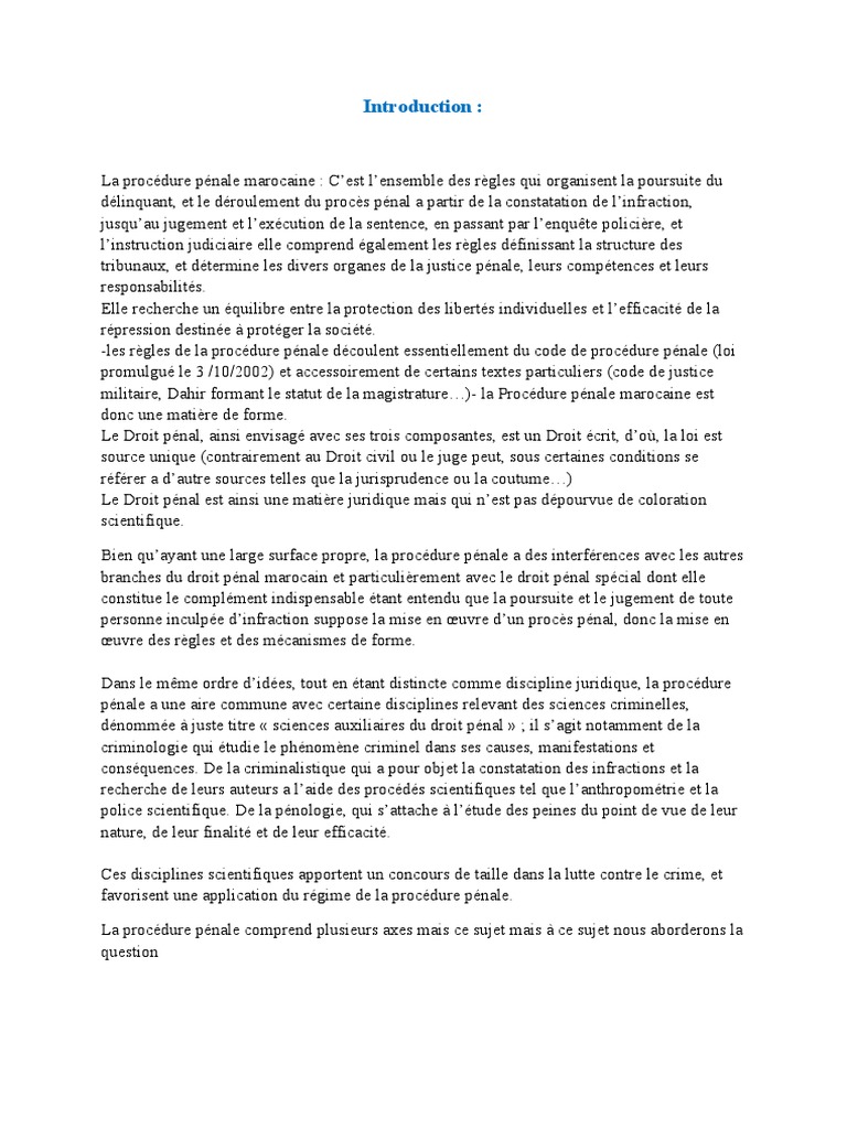 Procédure pénale marocaine : principes et enjeux | PDF | Loi criminelle ...
