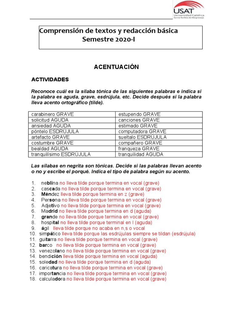 Guía de Acentuación y Ejercicios | PDF | Voz humana | Mecánica del lenguaje