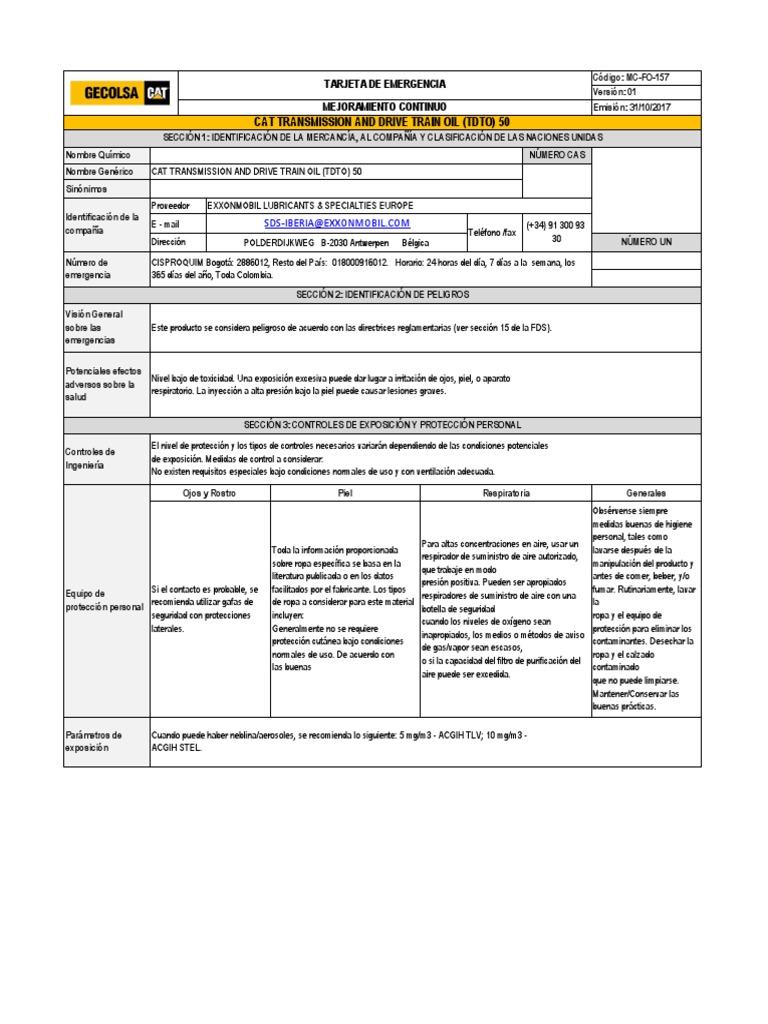 Cat Transmission and Drive Train Oil (Tdto) 50 PDF Descargar gratis PDF Reanimación