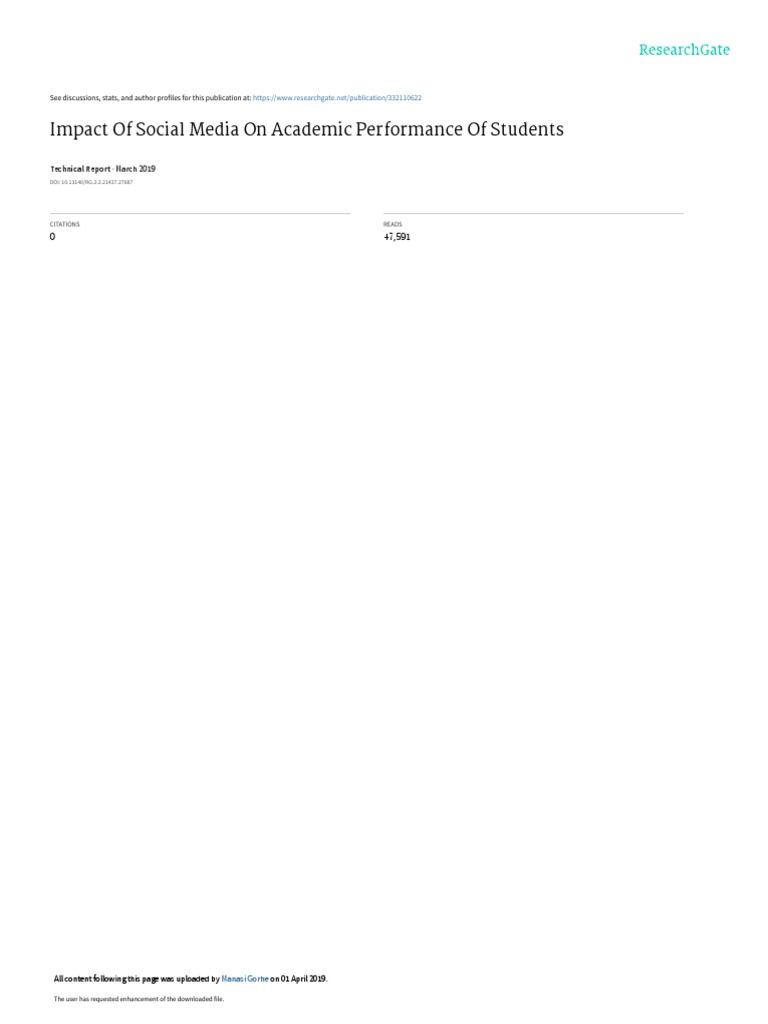Impact of Social Media On Academic Performance of Students: March 2019 ...