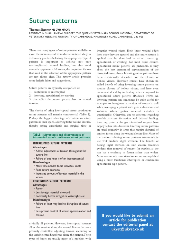 Veterinary Suture Patterns Overview | PDF | Surgical Suture | Knot