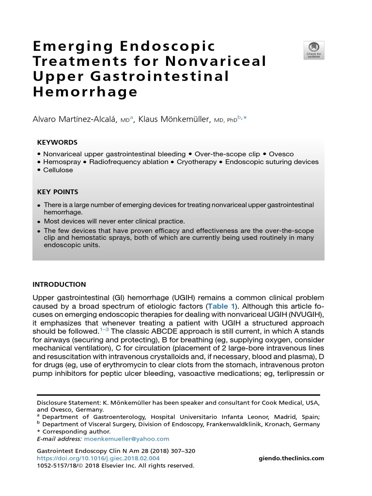 Emerging Endoscopic Treatments For Nonvariceal Upper Gastrointestinal