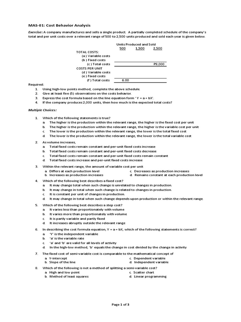 Cost Behavior Analysis and Formulas | PDF | Correlation And Dependence ...