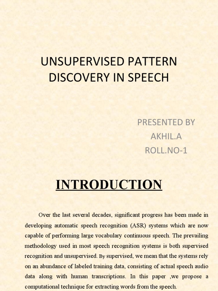 Unsupervised Pattern Discovery in Speech | PDF | Speech Recognition ...