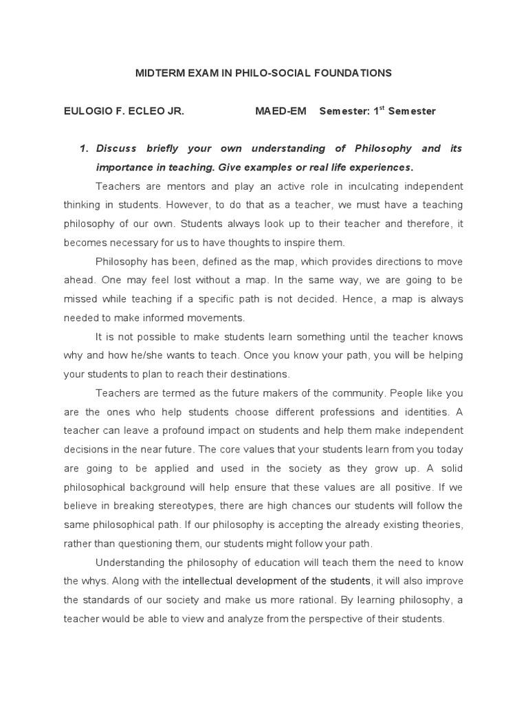 Discuss Briefly Your Own Understanding of Philosophy and Its Importance