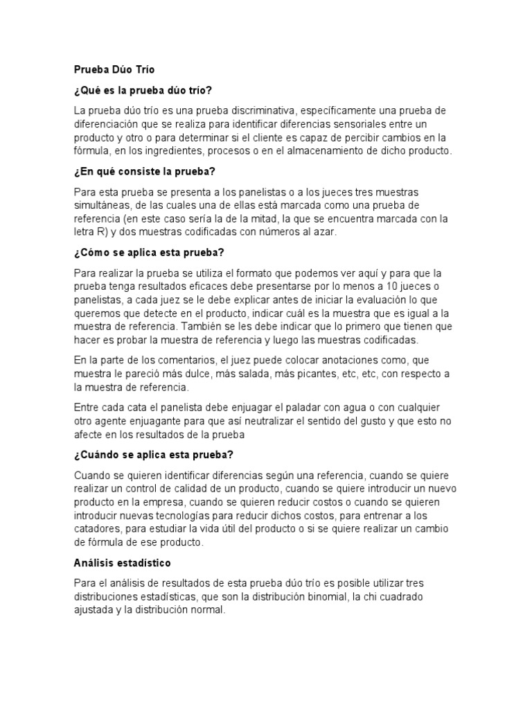 Prueba Dúo Trío | PDF | Hipótesis | Distribución normal