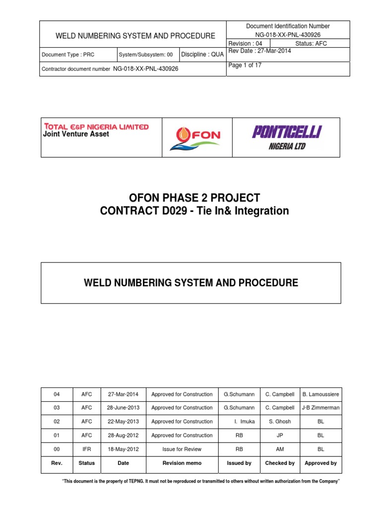 Weld Numbering System Procedure | PDF | Nondestructive Testing | Welding