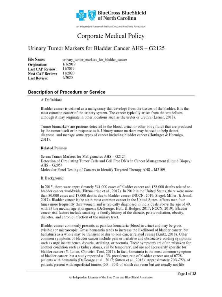 Urinary Tumor Markers For Bladder Cancer PDF | PDF | Biomarker ...