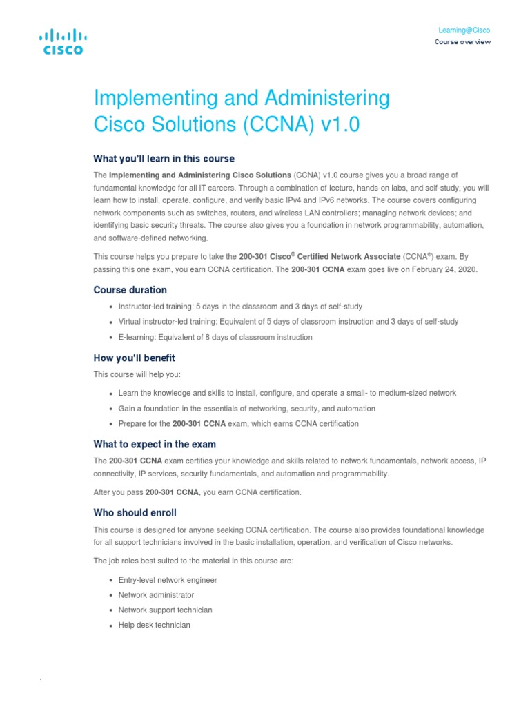 Implementing And Administering Cisco Solutions Ccna V1 0 Pdf Pdf