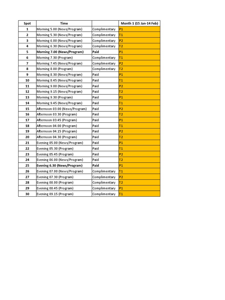 Monthly Program Schedule Overview | PDF