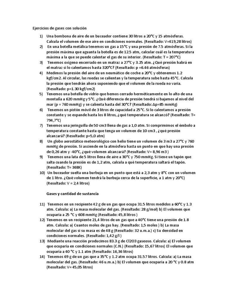 Ejercicios Resueltos de Gases y Termodinámica | PDF | Gases | Presión