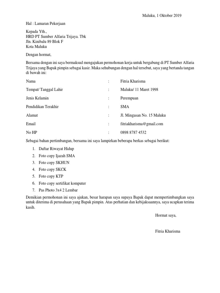 Contoh Surat Lamaran Kerja Via Alfamart Pdf