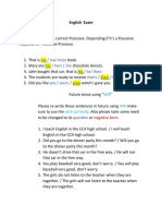 English Exam Possessives, Future Tense, Prepositions