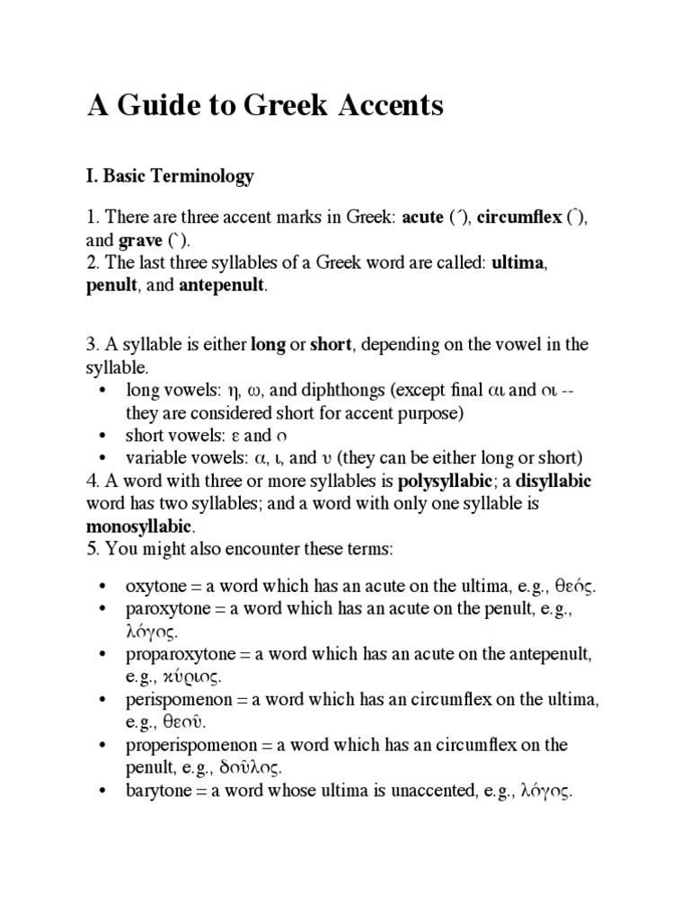 A Guide To Greek Accents PDF Stress (Linguistics) Syllable