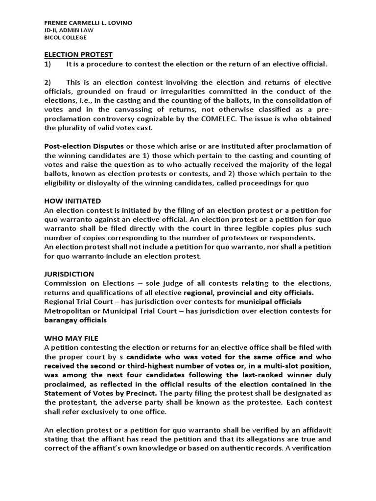 Election Protest Procedures Explained | PDF | Elections | Affidavit