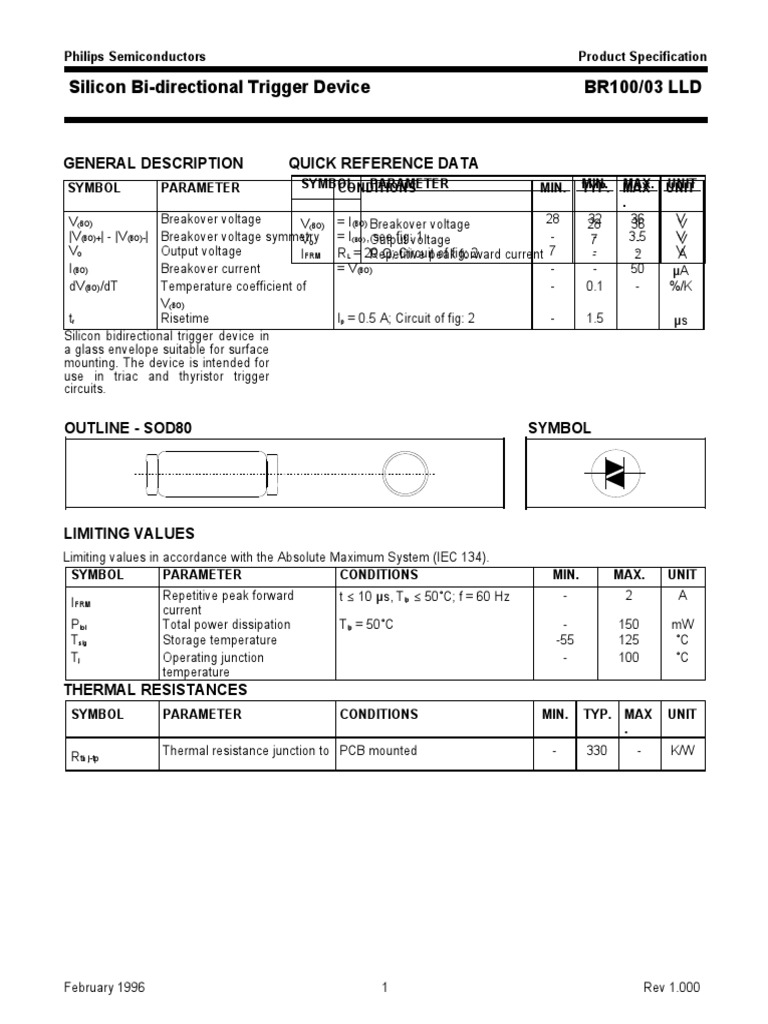 Silicon Bi-Directional Trigger Device BR100/03 LLD: General Description ...