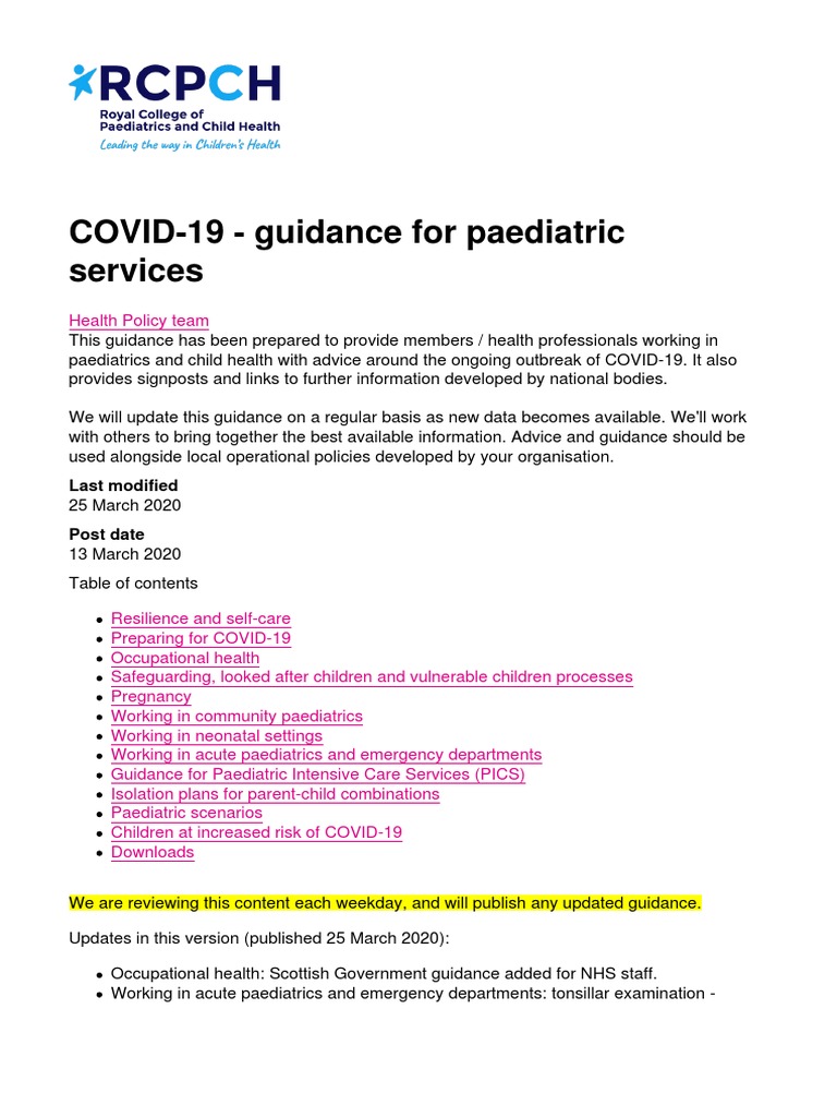 COVID-19 - Guidance For Paediatric Services: Last Modified | PDF ...