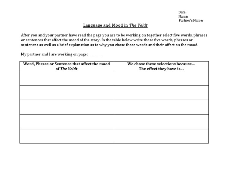 The Veldt Mood Handout PDF