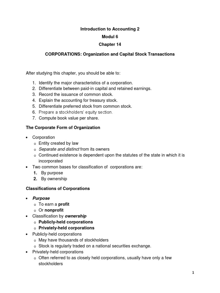 Introduction To Accounting 2 Organization and Capital Stock ...