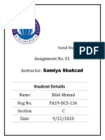 Assignment No. 01 Instructor: Samiya Shahzad: Student Details