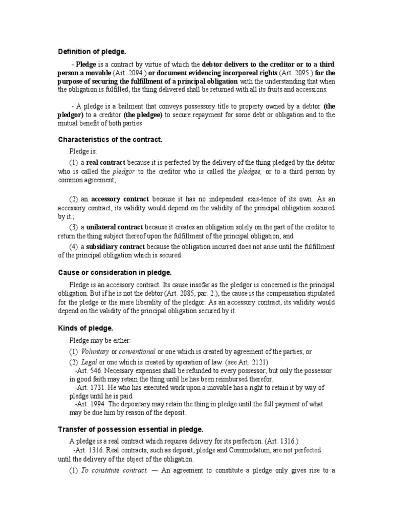 Definition of Pledge PDF Lien Mortgage Law
