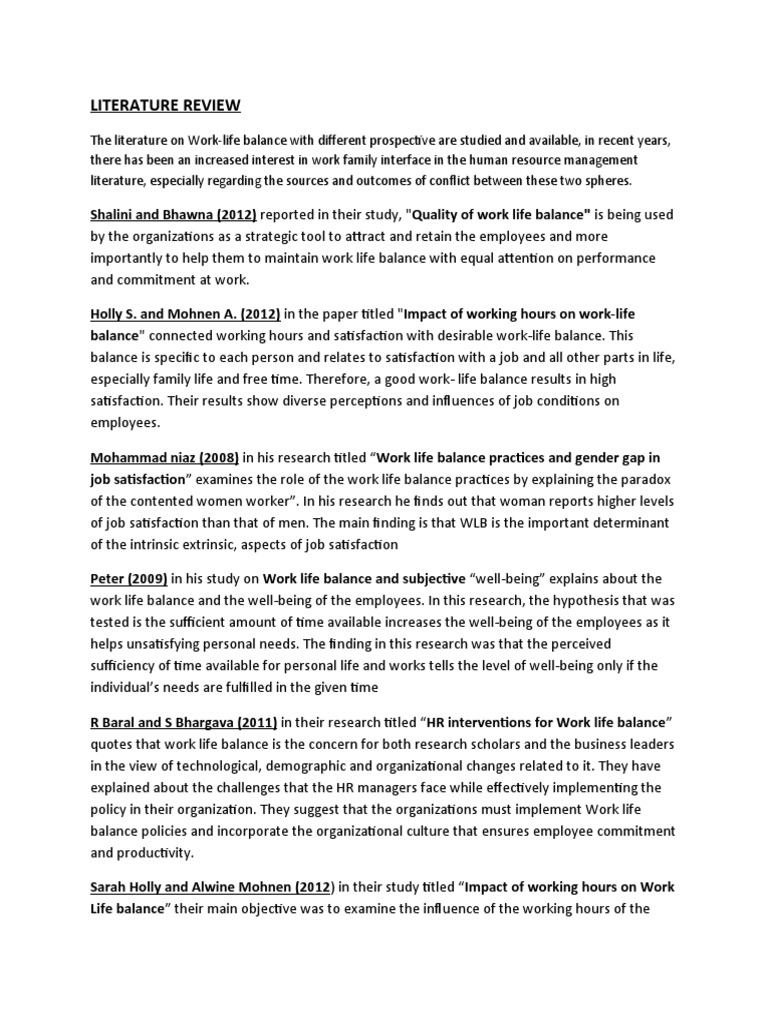 Literature Review | PDF | Work–Life Balance | Job Satisfaction