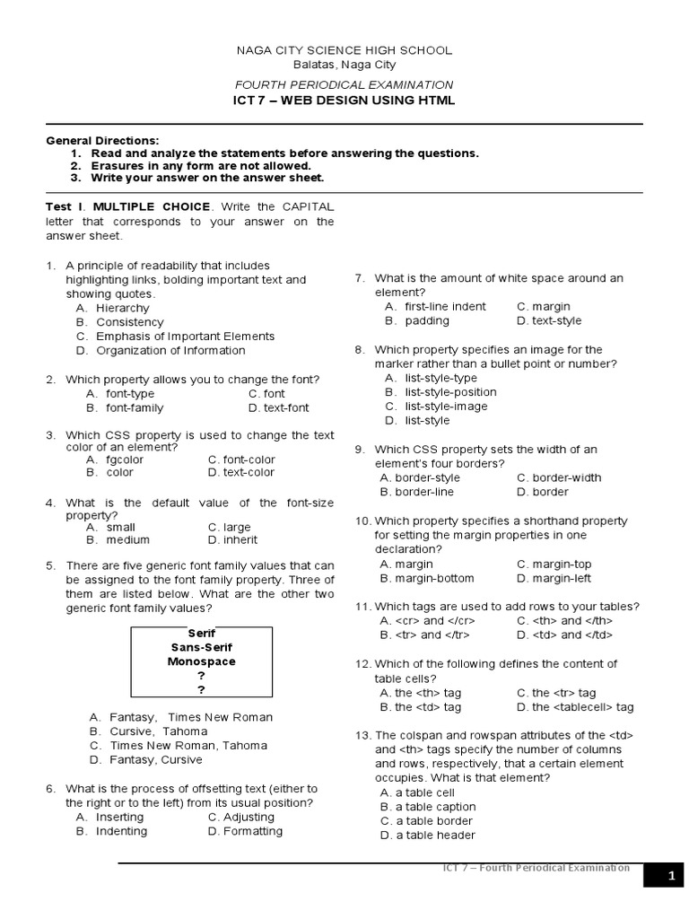 4th Quarter Exam ICT 7 PDF Cascading Style Sheets Text