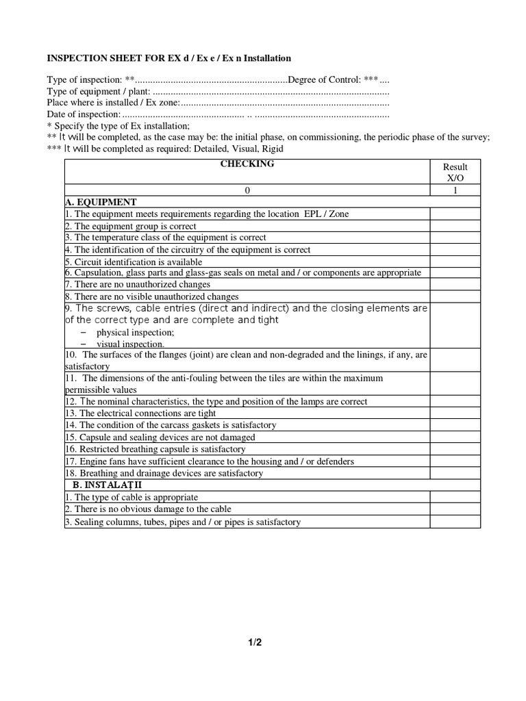 EX Equipment Inspection Checklist | PDF | Pipe (Fluid Conveyance ...