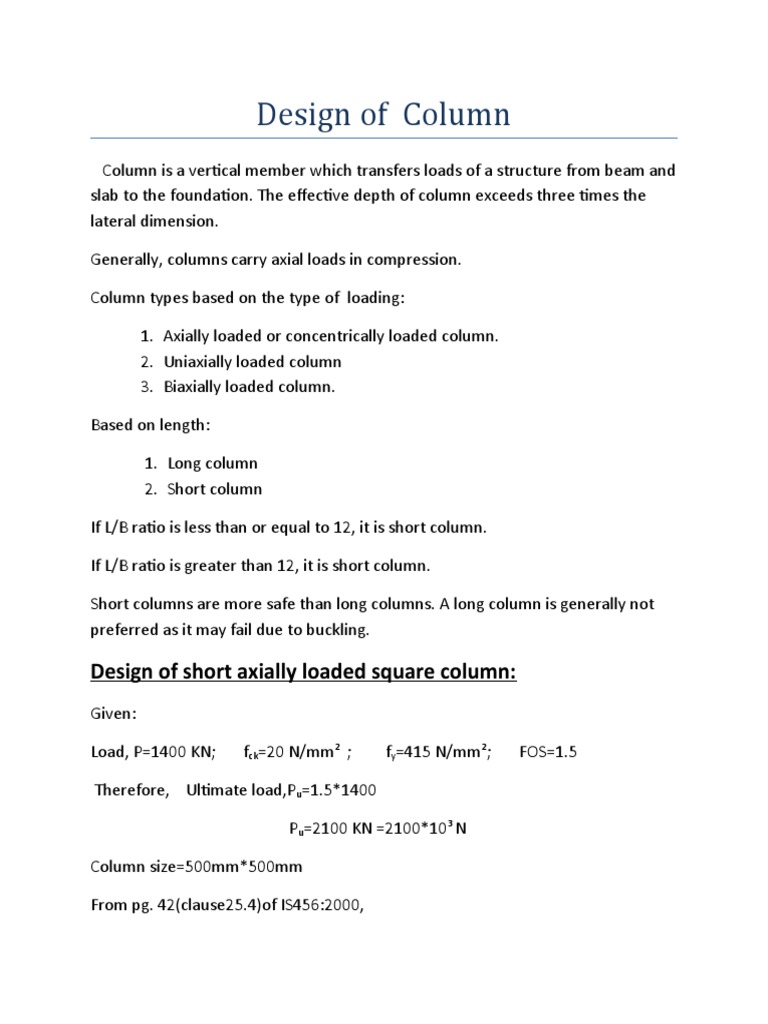 Design of Short Axially Loaded Square Column | PDF