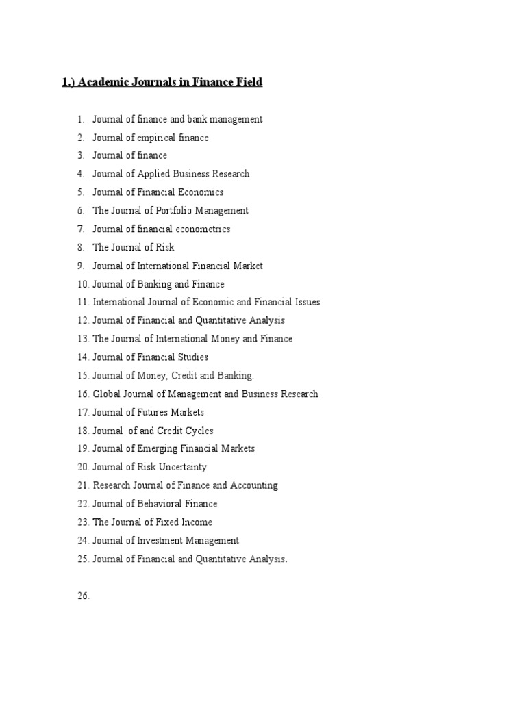 1.) Academic Journals in Finance Field Journal of Money, Credit and