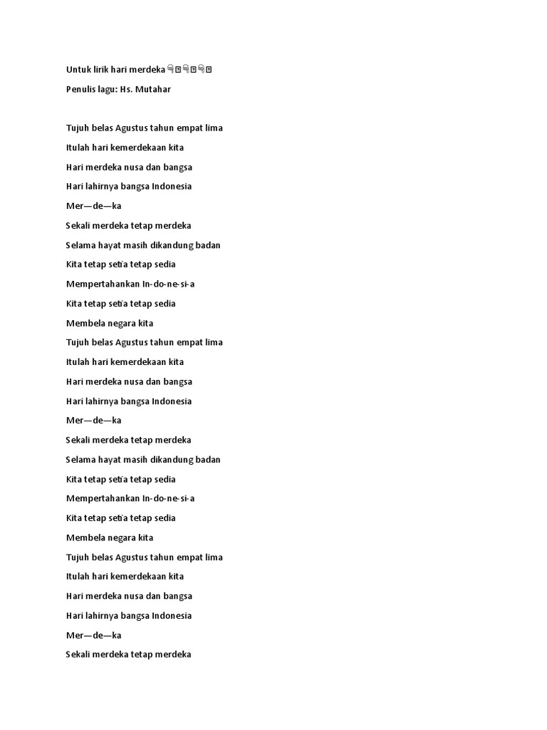 Lirik Lagu 17 Agustus 1945 Pdf