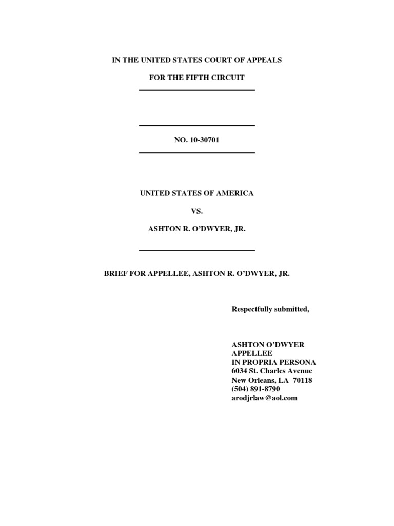 USA V O'Dwyer Brief For Appellee, Ashton R. O'Dwyer, Jr. PDF