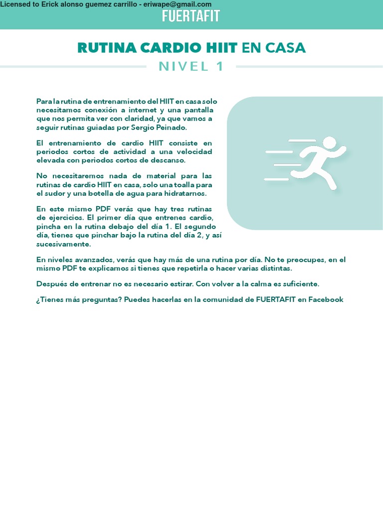 PDF FUERTAFIT - CARDIO HIIT CASA Nivel 1 | PDF