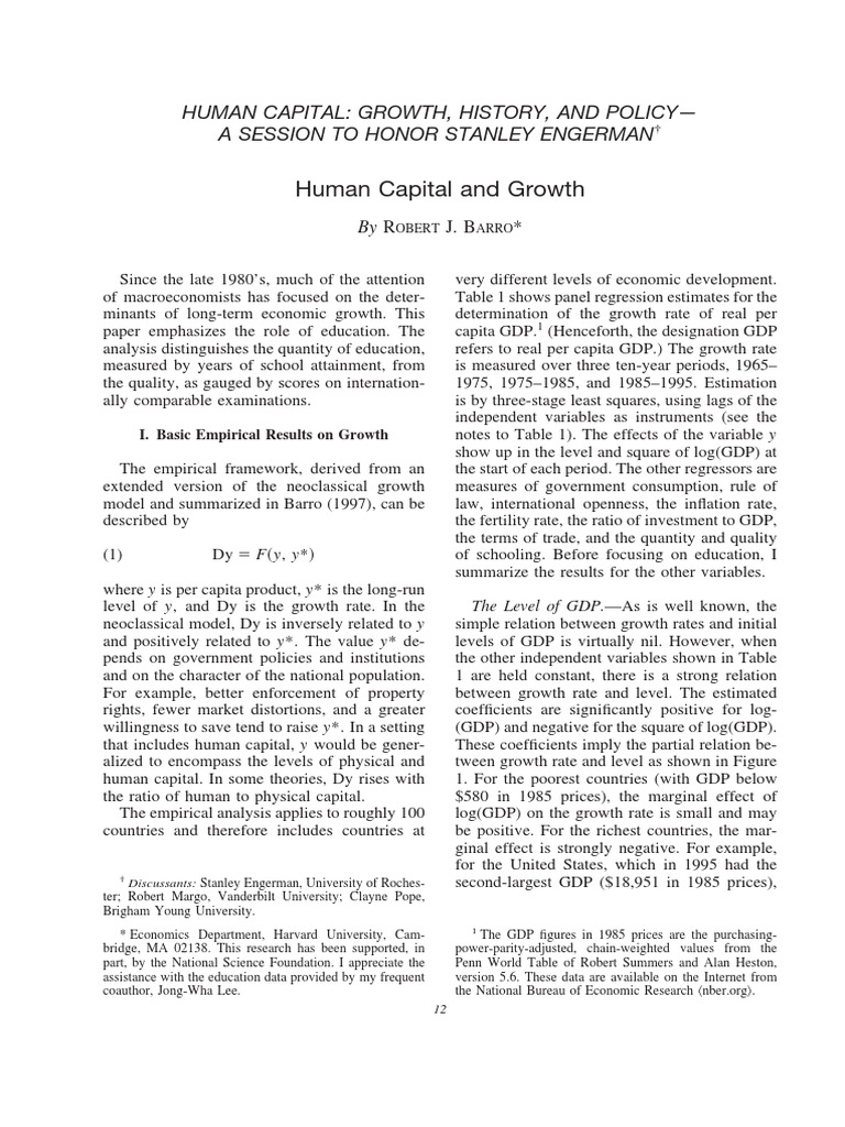 Human Capital's Impact on Economic Growth | PDF | Economic Growth ...