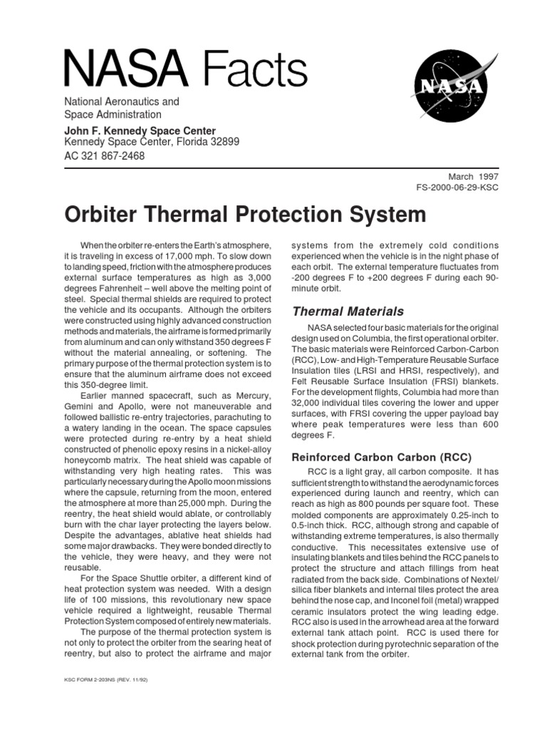 NASA Facts Orbiter Thermal Protection System 1997 | PDF | Space Shuttle ...