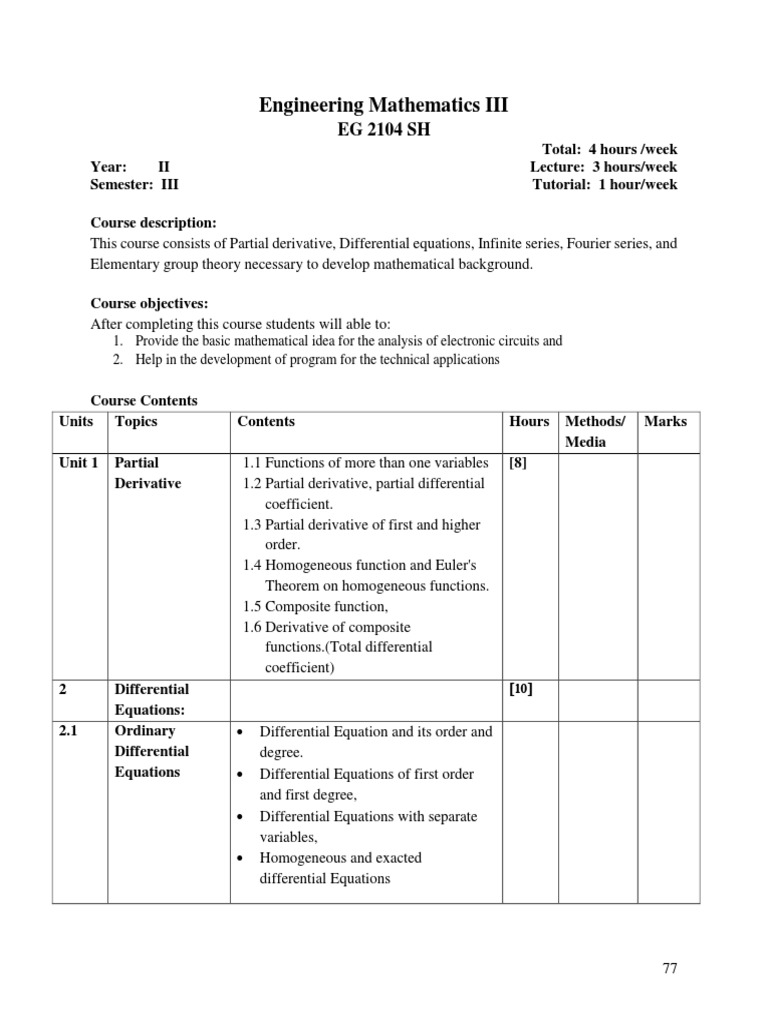 Engineering Mathematics III Syllabus | PDF | Series (Mathematics ...