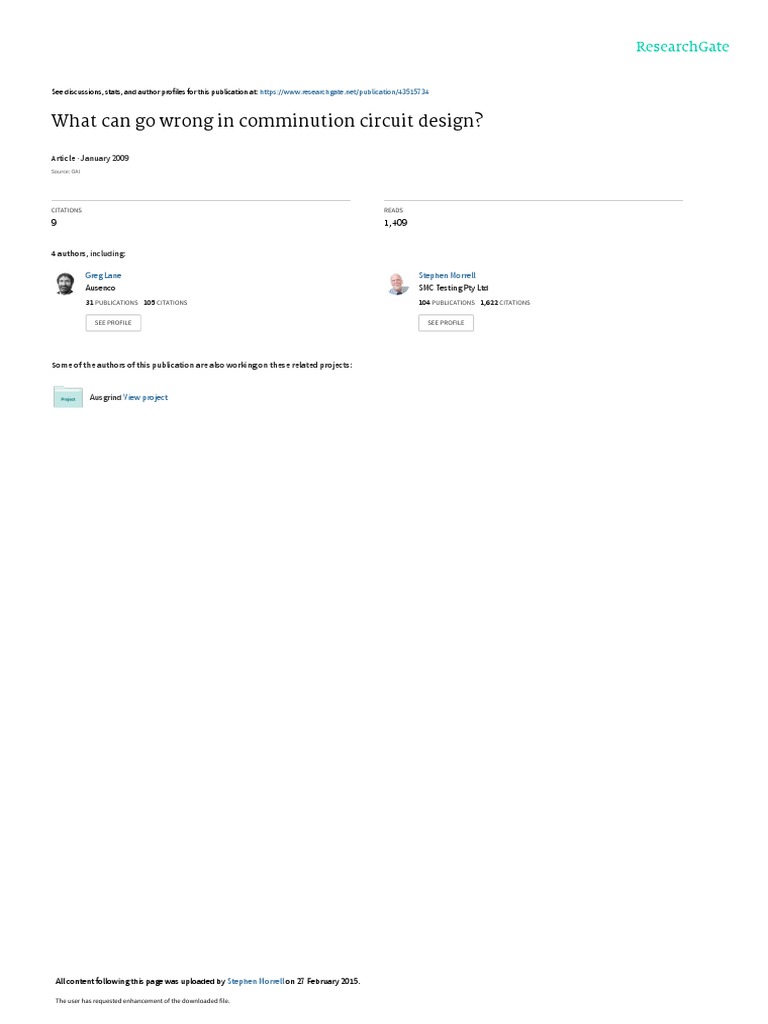 What Can Go Wrong In Comminution Circuit Design January 2009 Pdf